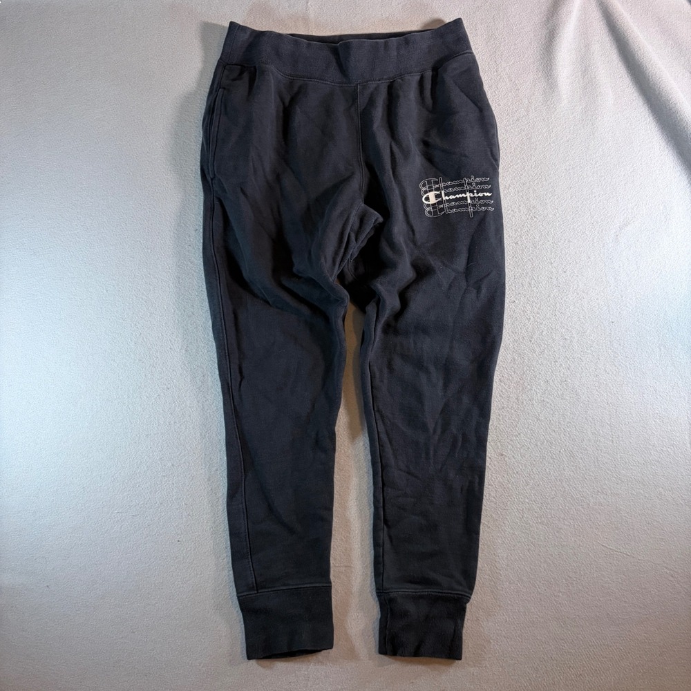 Champion Reverse Weave Mens Black Graphic Logo Jogger Sweatpants Medium